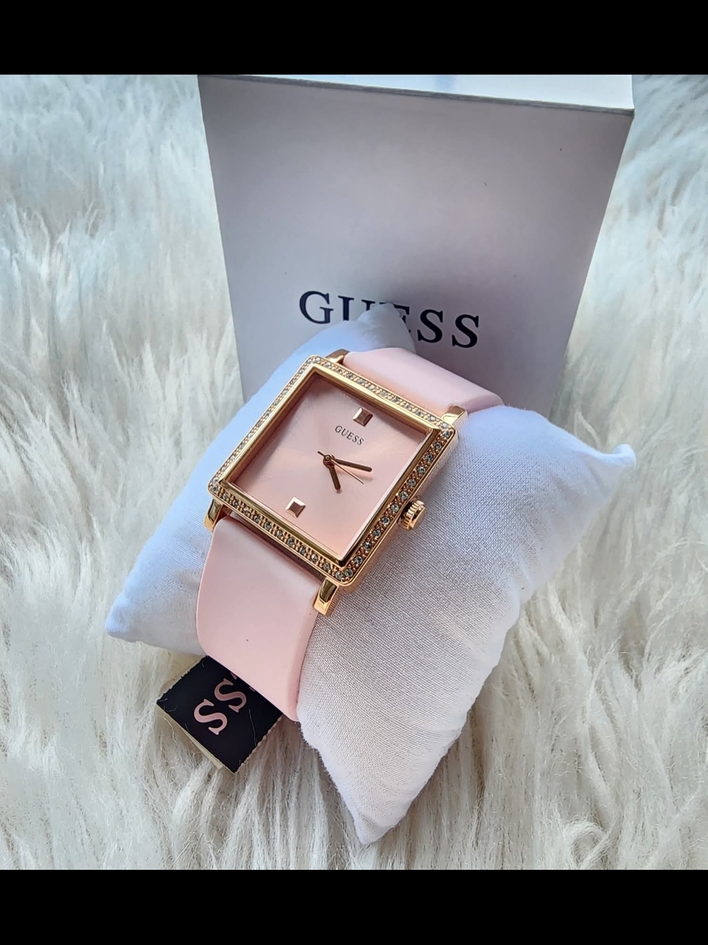 GUESS Women's Pink Square Crystal-Accent Watch Original Brand New - Picture 2 of 7